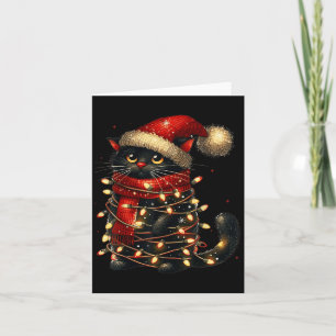 Tarjeta Árbol de Navidad de gato negro ilumina divertidos