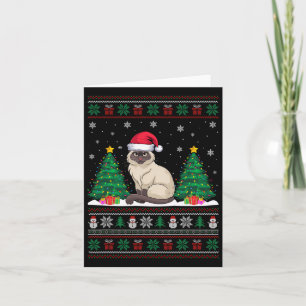 Tarjeta Árbol de navidad de gato siamés de Santa Hat ilumi
