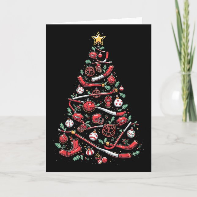 Tarjeta Árbol de Navidad de Hockey (Anverso)