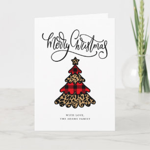 Tarjeta Árbol de Navidad de impresión de leopardo y plaid