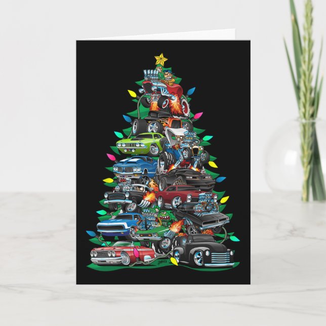 Tarjeta ¡Árbol de Navidad de la locura del auto! Coches Y  (Anverso)