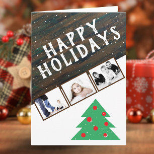 Tarjeta Árbol de Navidad de Madera Rústica Rojo 3 Foto Nav