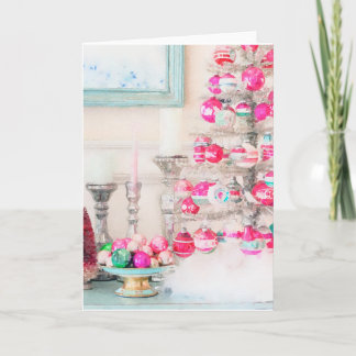 Tarjeta Árbol de navidad de ornamentos de color de agua