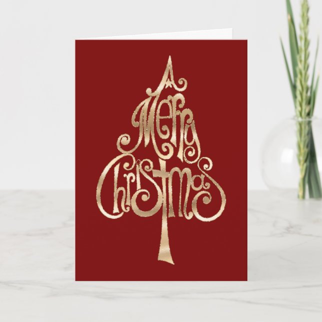 Tarjeta Árbol de Navidad de oro rojo (Anverso)