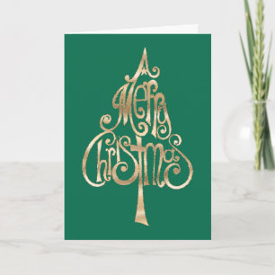 Tarjeta Árbol de Navidad de Oro Verde