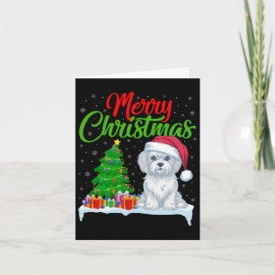 Tarjeta Árbol de Navidad de perro maltés enciende Navidad