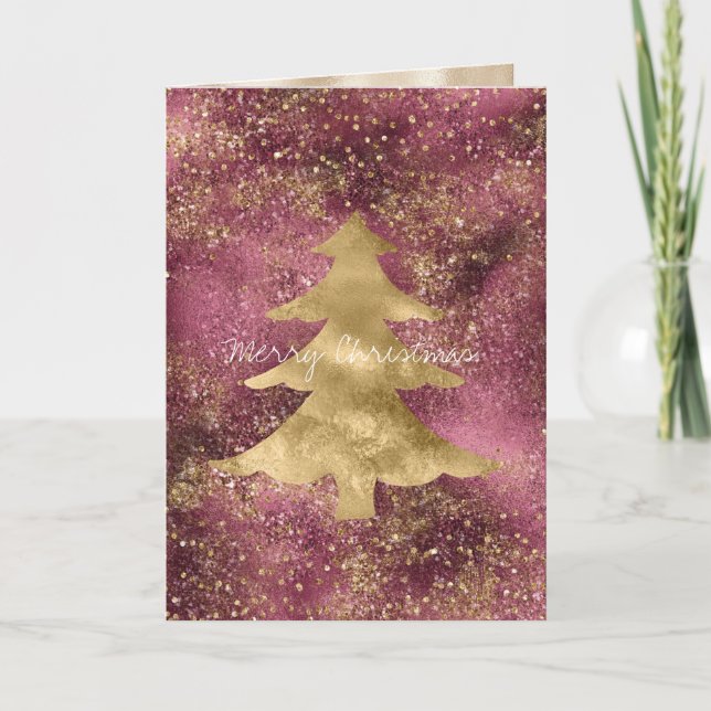 Tarjeta Árbol de Navidad de Purpurina de oro de cerezo de  (Anverso)