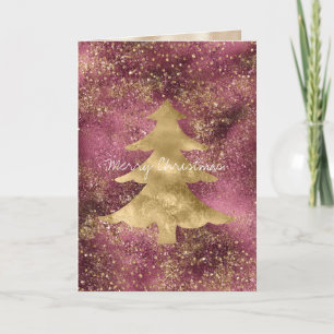 Tarjeta Árbol de Navidad de Purpurina de oro de cerezo de 