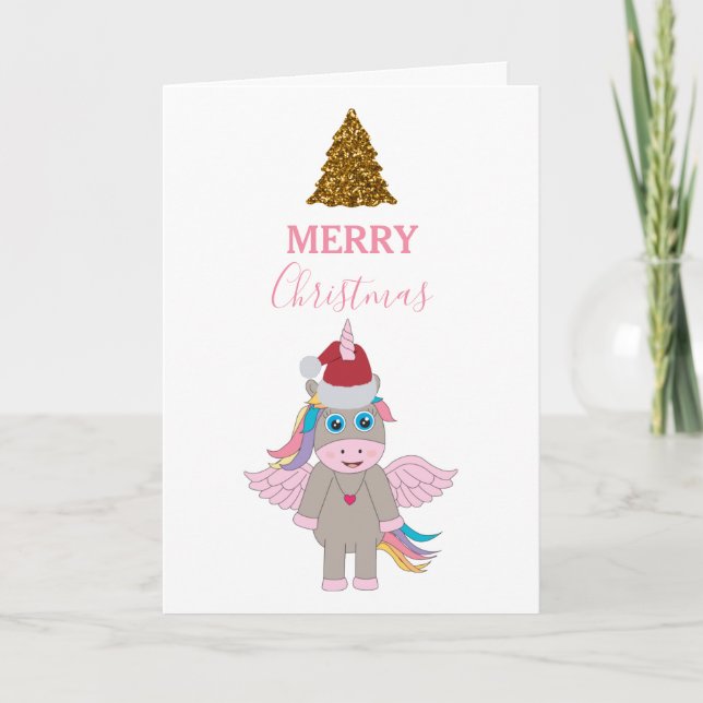 Tarjeta Árbol de navidad de Purpurina de oro de Santa Hat  (Anverso)