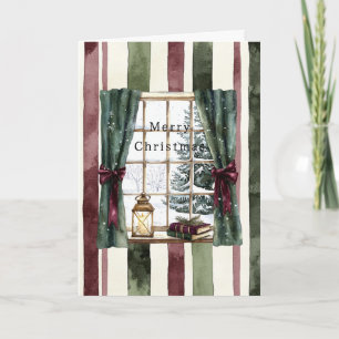 Tarjeta Árbol de Navidad de rayas rojas Burgundy crema en 