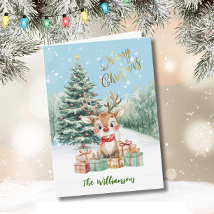 Tarjeta Árbol de Navidad de Reindeo de la Canción de Agua