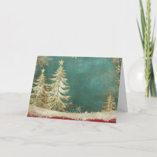 Tarjeta Árbol de Navidad de Relieve metalizado dorado verd