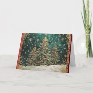 Tarjeta Árbol de Navidad de Relieve metalizado dorado verd