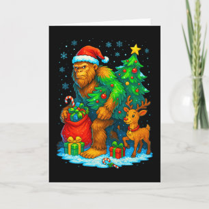 Tarjeta Árbol de Navidad de Santa Bigfoot Reno Cómico Sasq