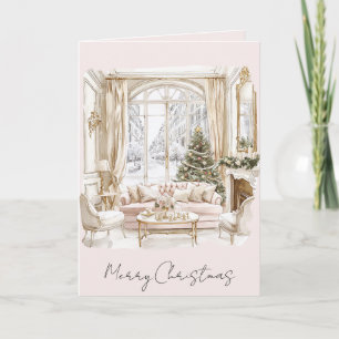 Tarjeta Árbol de Navidad de Ventana Rosa Claro