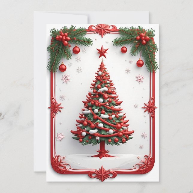 Tarjeta Árbol de Navidad decorado festivamente (Anverso)