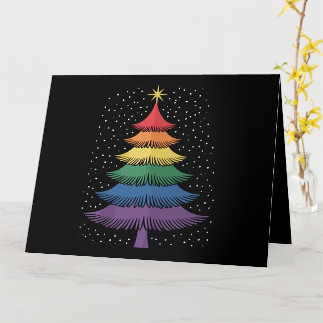 Tarjeta Árbol de Navidad del Orgullo LGBT-Q Pajama Bandera (flor amarilla)