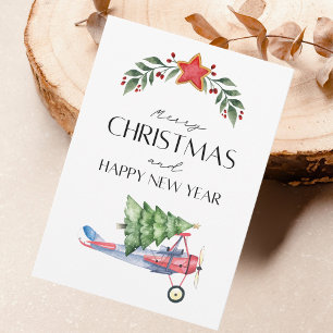 Tarjeta Árbol de Navidad divertido en avión y foto familia