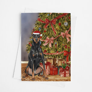 Tarjeta Árbol de Navidad Doberman Pinscher Watercolor