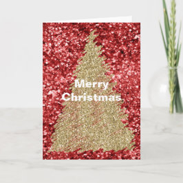 Tarjeta Árbol de Navidad dorado con destellos rojos