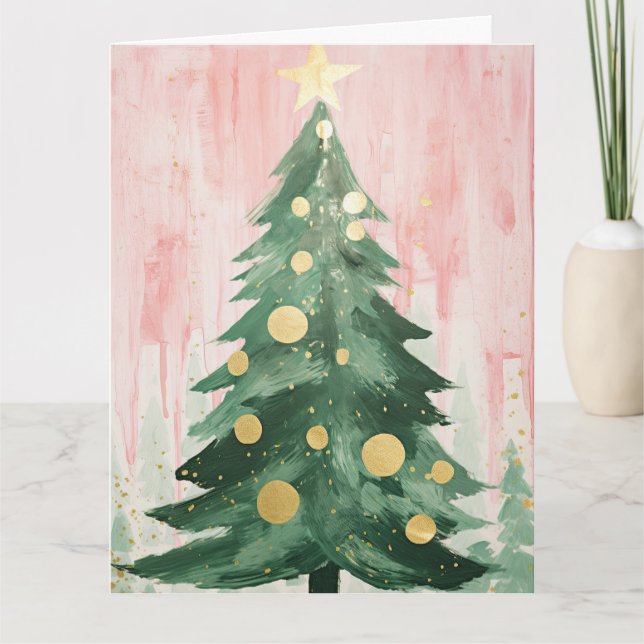 Tarjeta Árbol de Navidad dorado rosa (Anverso)