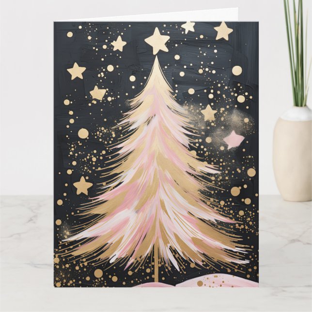 Tarjeta Árbol de Navidad dorado rosa (Anverso)