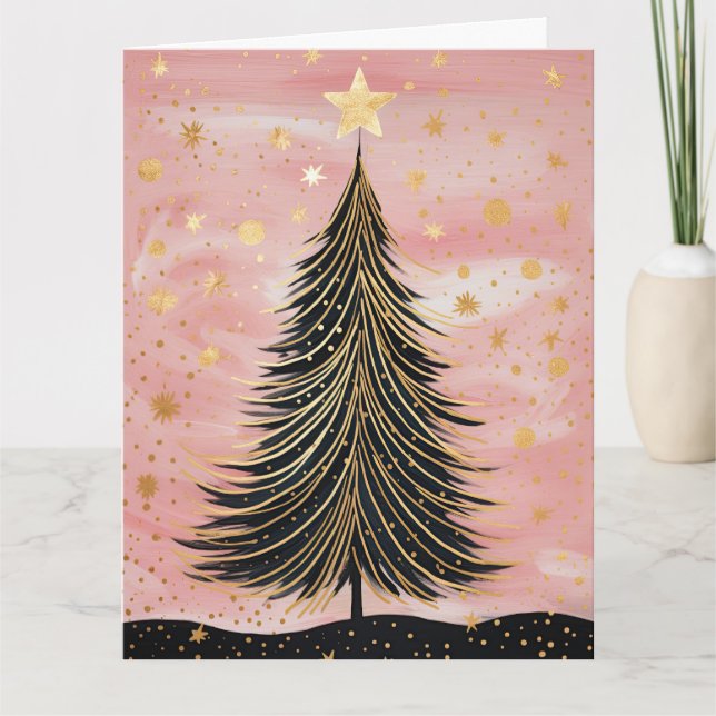 Tarjeta Árbol de Navidad dorado rosa (Anverso)