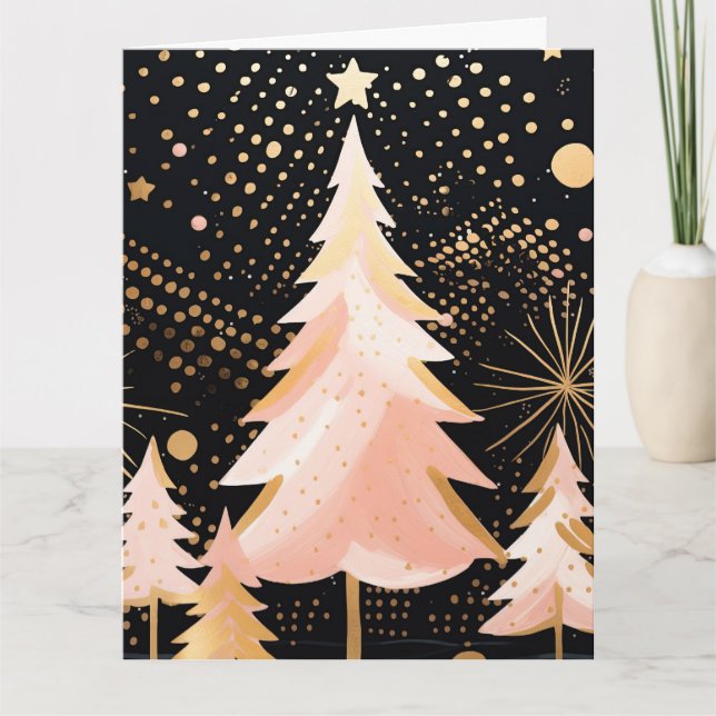 Tarjeta Árbol de Navidad dorado rosa (Anverso)