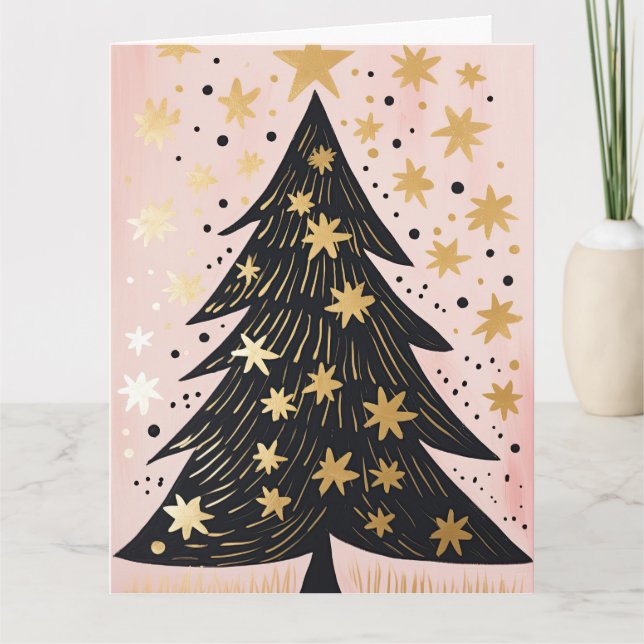 Tarjeta Árbol de Navidad dorado rosa (Anverso)