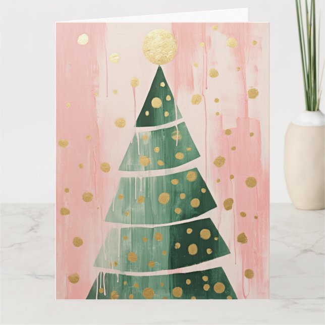 Tarjeta Árbol de Navidad dorado rosa (Anverso)