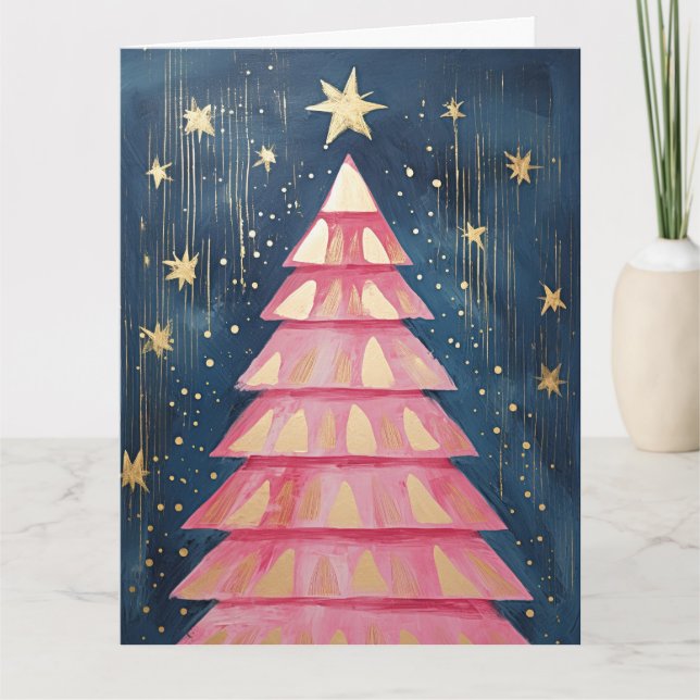 Tarjeta Árbol de Navidad dorado rosa (Anverso)