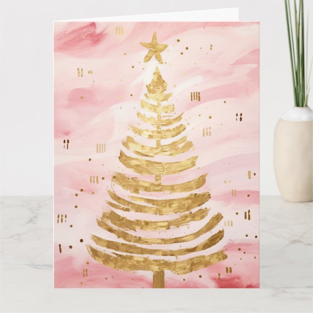Tarjeta Árbol de Navidad dorado rosa (Anverso)