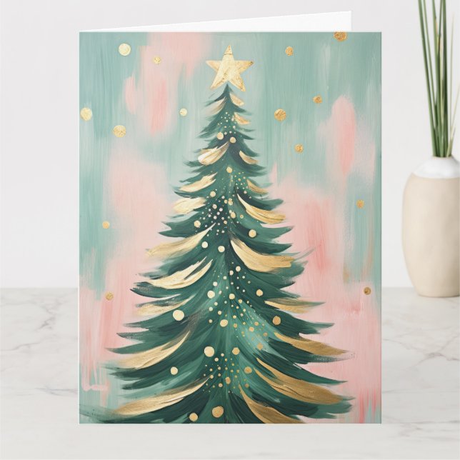 Tarjeta Árbol de Navidad dorado rosa (Anverso)