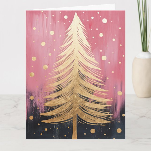 Tarjeta Árbol de Navidad dorado rosa (Anverso)