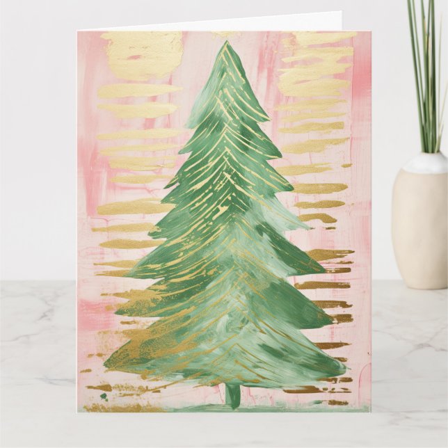 Tarjeta Árbol de Navidad dorado rosa (Anverso)