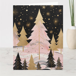 Tarjeta Árbol de Navidad dorado rosa