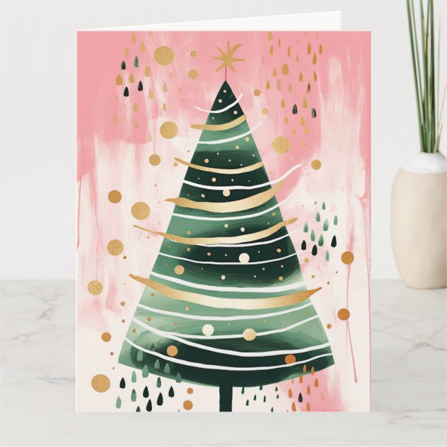 Tarjeta Árbol de Navidad dorado rosa (Anverso)