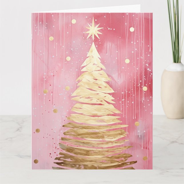Tarjeta Árbol de Navidad Dorado Rosa (Anverso)