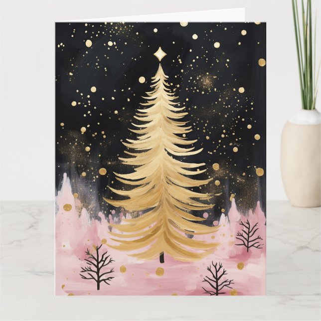 Tarjeta Árbol de Navidad dorado rosa (Anverso)