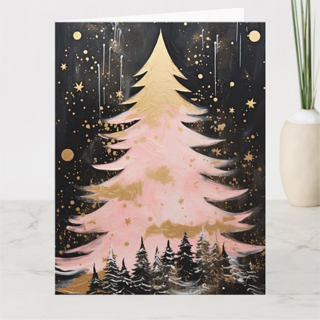 Tarjeta Árbol de Navidad dorado rosa (Anverso)