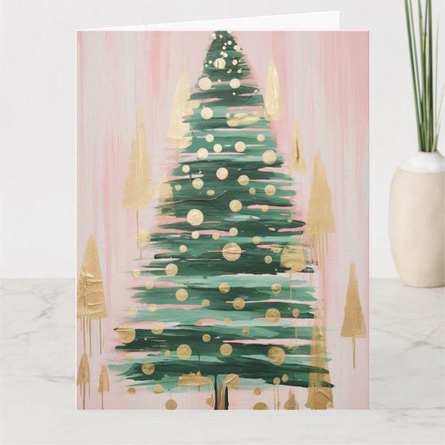 Tarjeta Árbol de Navidad dorado rosa (Anverso)