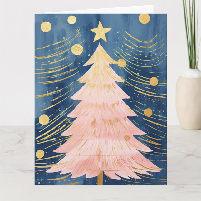 Tarjeta Árbol de Navidad dorado rosa (Anverso)