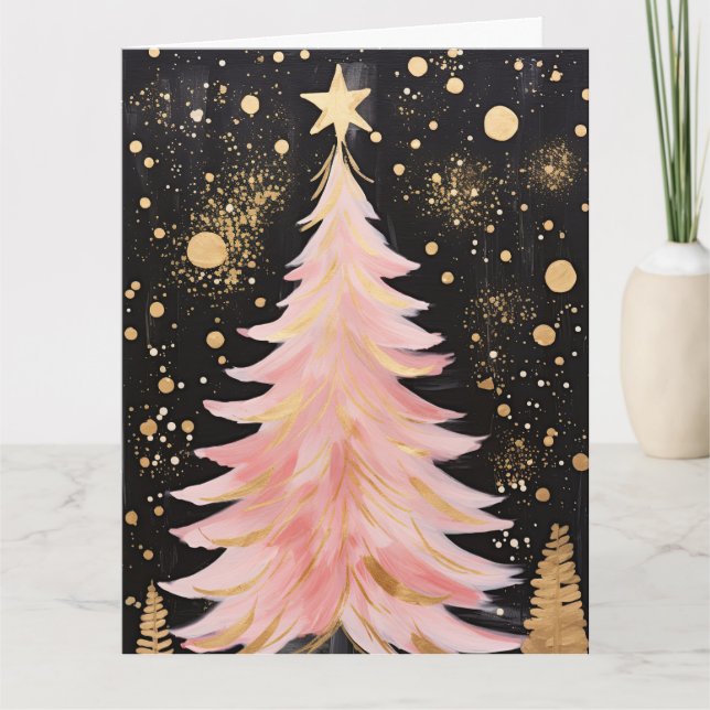 Tarjeta Árbol de Navidad dorado rosa (Anverso)