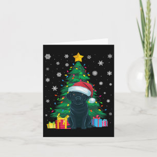 Tarjeta Árbol de navidad dulce feo ilumina perro negro de