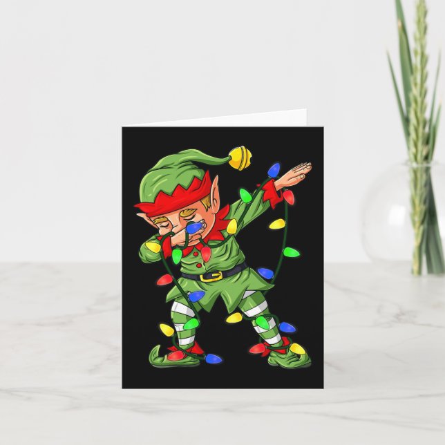 Tarjeta Árbol de Navidad Elf Dabbing enciende niños Dab Xm (Anverso)