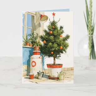 Tarjeta Árbol de Navidad en azotea mediterránea