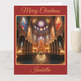 Tarjeta Árbol de Navidad en una capilla pintoresca