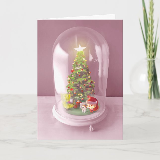 Tarjeta Árbol de Navidad en una casa de vidrio (Anverso)