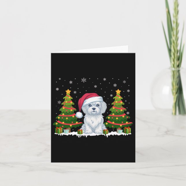 Tarjeta Árbol de navidad enciende perro maltés Santa Hat N (Anverso)