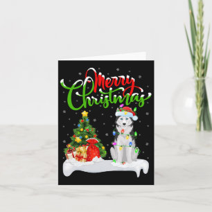 Tarjeta Árbol de Navidad enciende Santa Hat Husky Perro Si